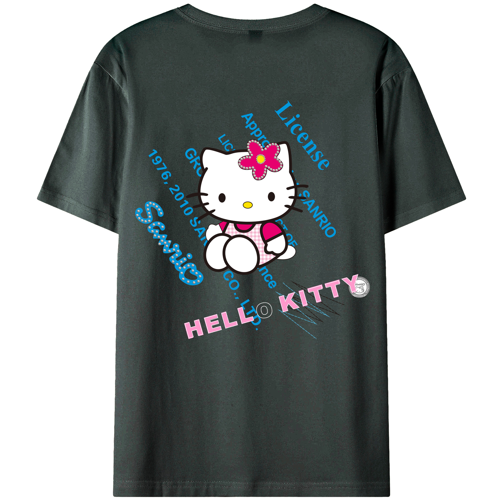 （画像用） Hello Kitty ハローキティ 綿100％ メンズ半袖Tシャツ（バックプリント） 通気性